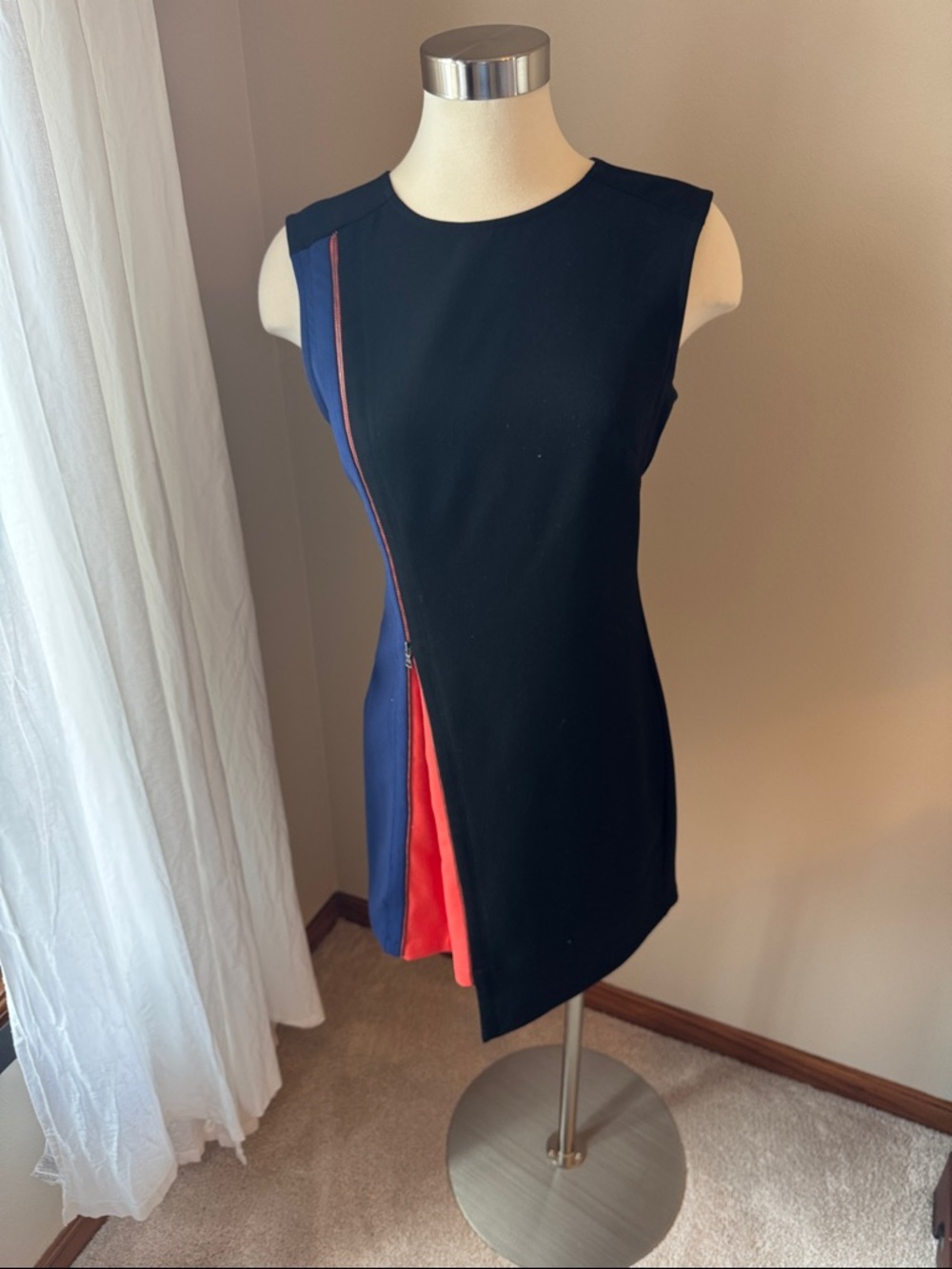 Sleeveless Black BCBG Dress with adjustable Coral Accent
